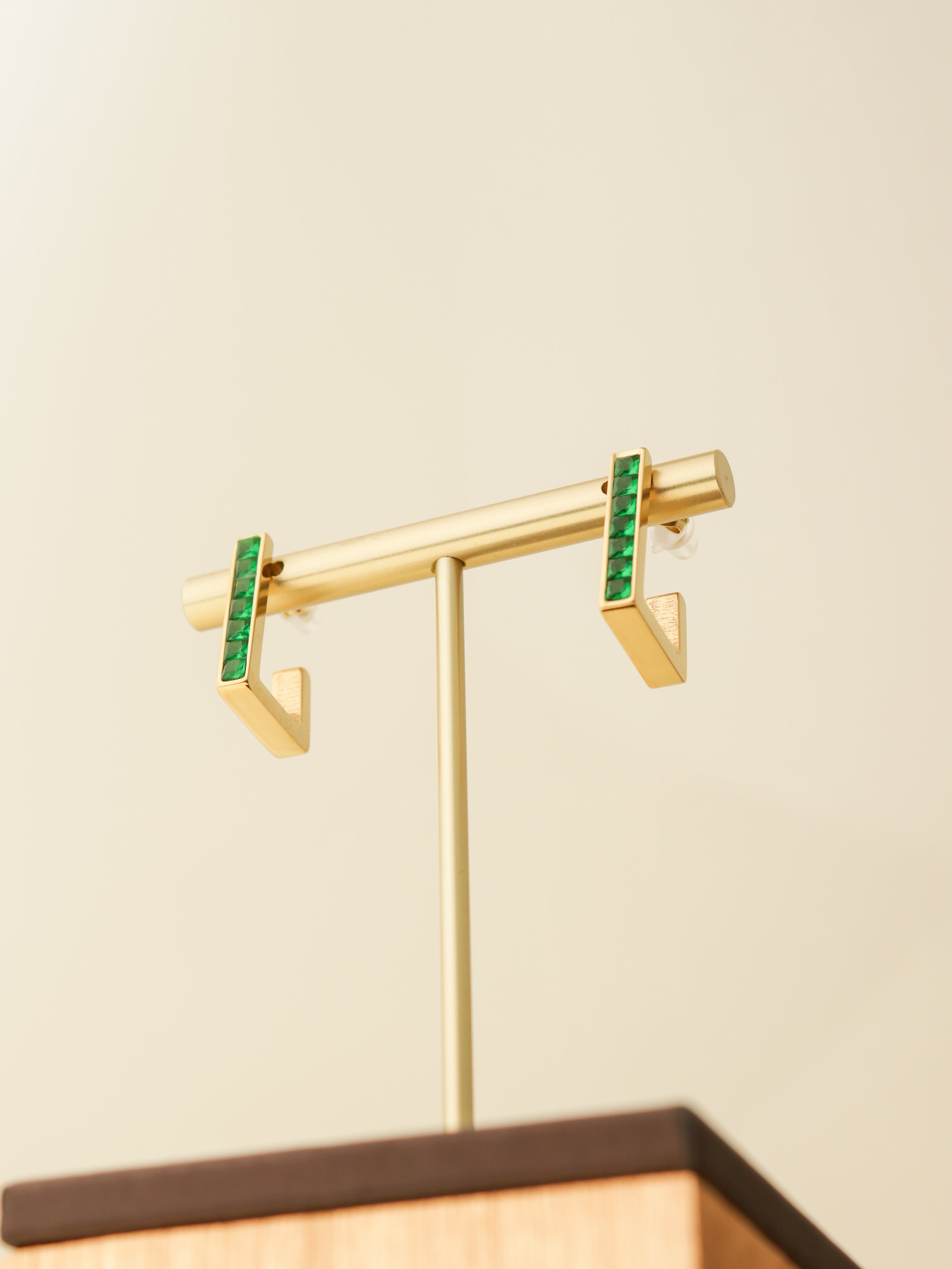 Emerald Bar Drop Earrings