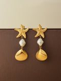 Starfish Pearl Drop Earrings
