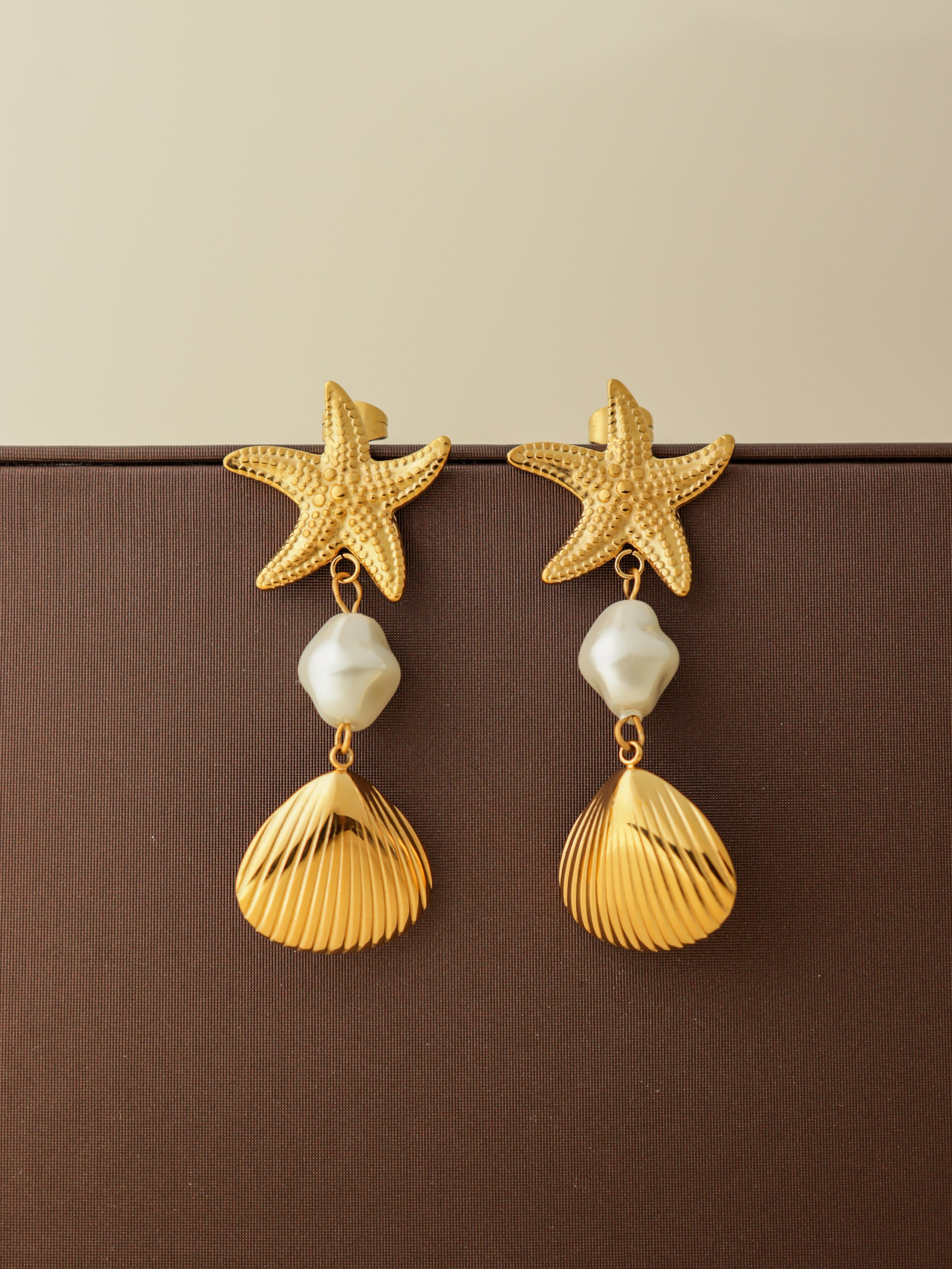 Starfish Pearl Drop Earrings